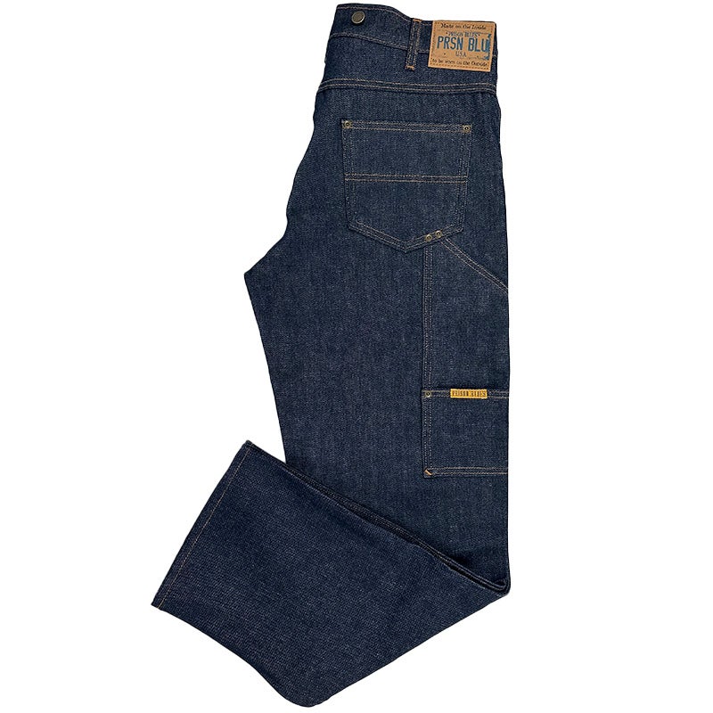 Prison Blues Double Knee Jeans with Buttons, Rinsed Blue (7 Pocket