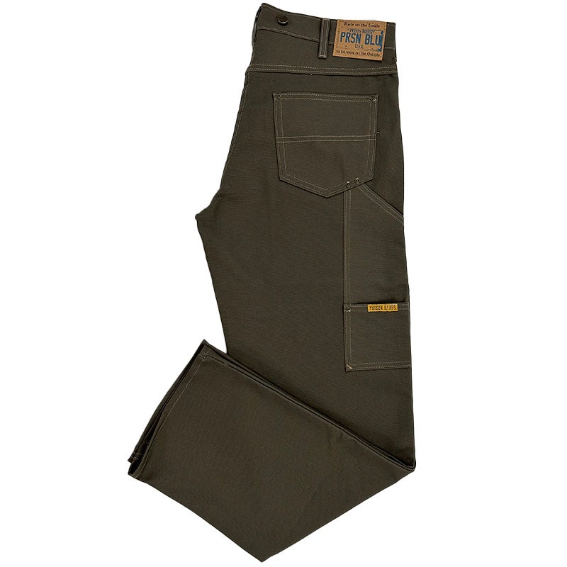 Prison Blues Work Jeans with Buttons, Rigid Olive (7 Pocket