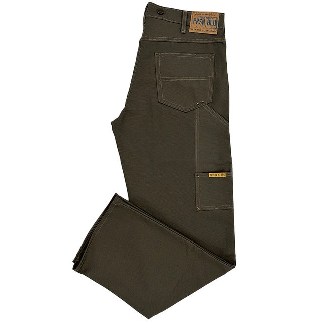 Prison Blues Work Jeans with Buttons, Rigid Olive (7 Pocket