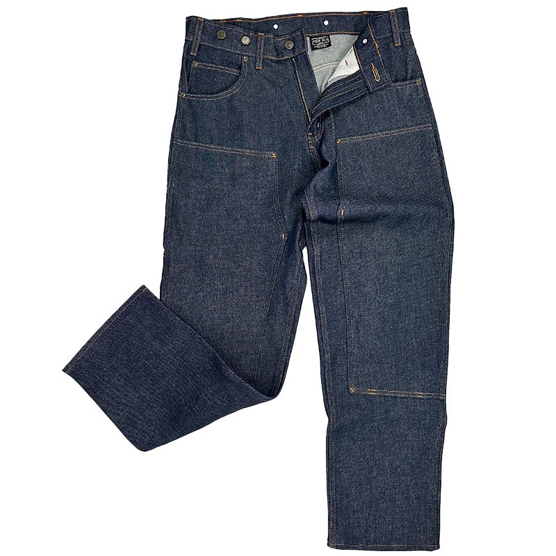 Prison Blues Double Knee Jeans with Buttons, Rinsed Blue (7 Pocket